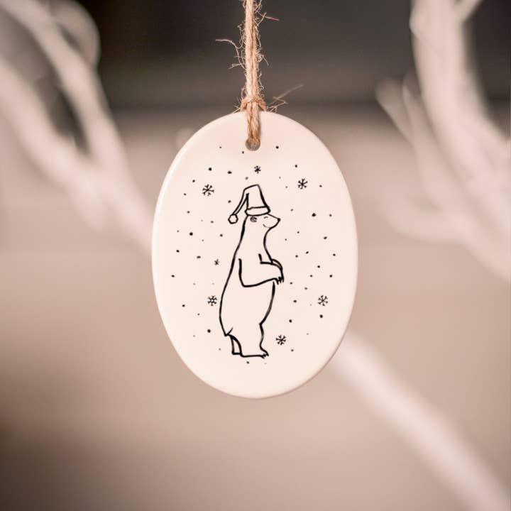 Santa Polar Bear Ceramic Tree Decoration for wholesale by frog and gnome