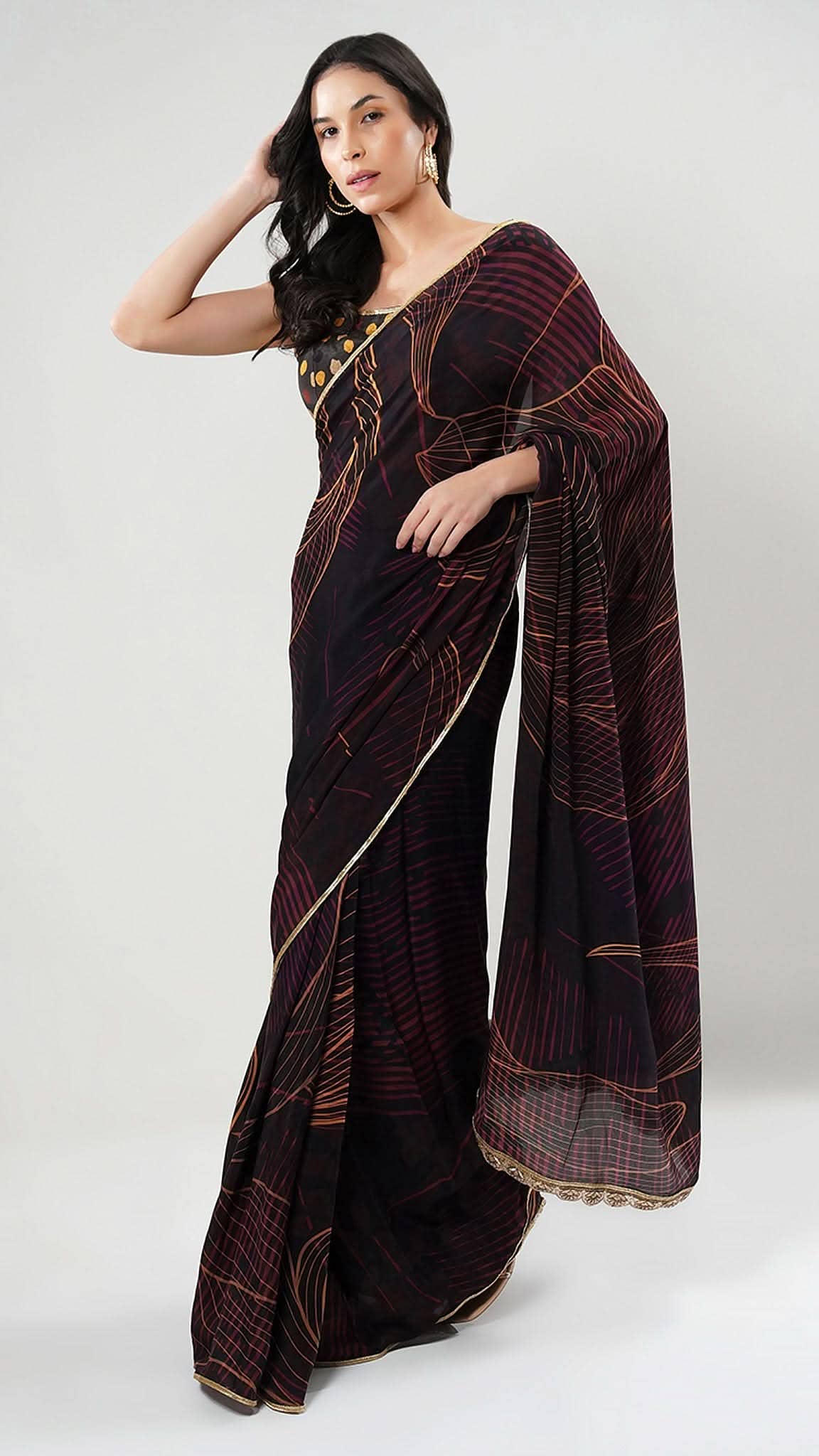 Black Nesavaali Judy Pre-Stitched Printed Saree - Elegant for wholesale on Faire2