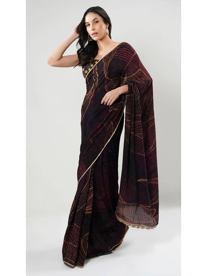 Black Nesavaali Judy Pre-Stitched Printed Saree - Elegant for wholesale on Faire2