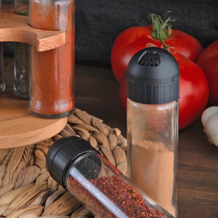 Joy Kitchen - Wholesale Spice Rack - Draaibaar houten kruidenrek met glazen kruiden potjes2