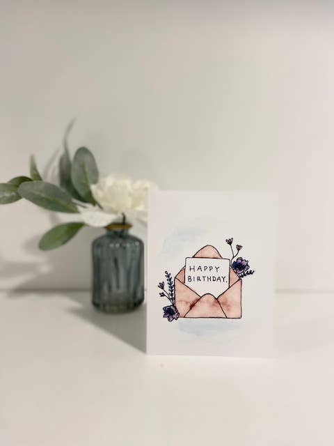 Geburtstagskarte mit floralem Umschlag für den Großhandel von Ink + Splash