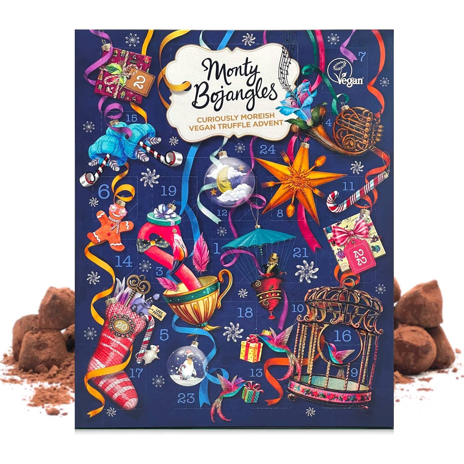 mOrganics Beauty - Vendita all'ingrosso Confezioni di cioccolatini - Calendario dell'Avvento con Tartufi Vegani Monty Bojangles 235g0