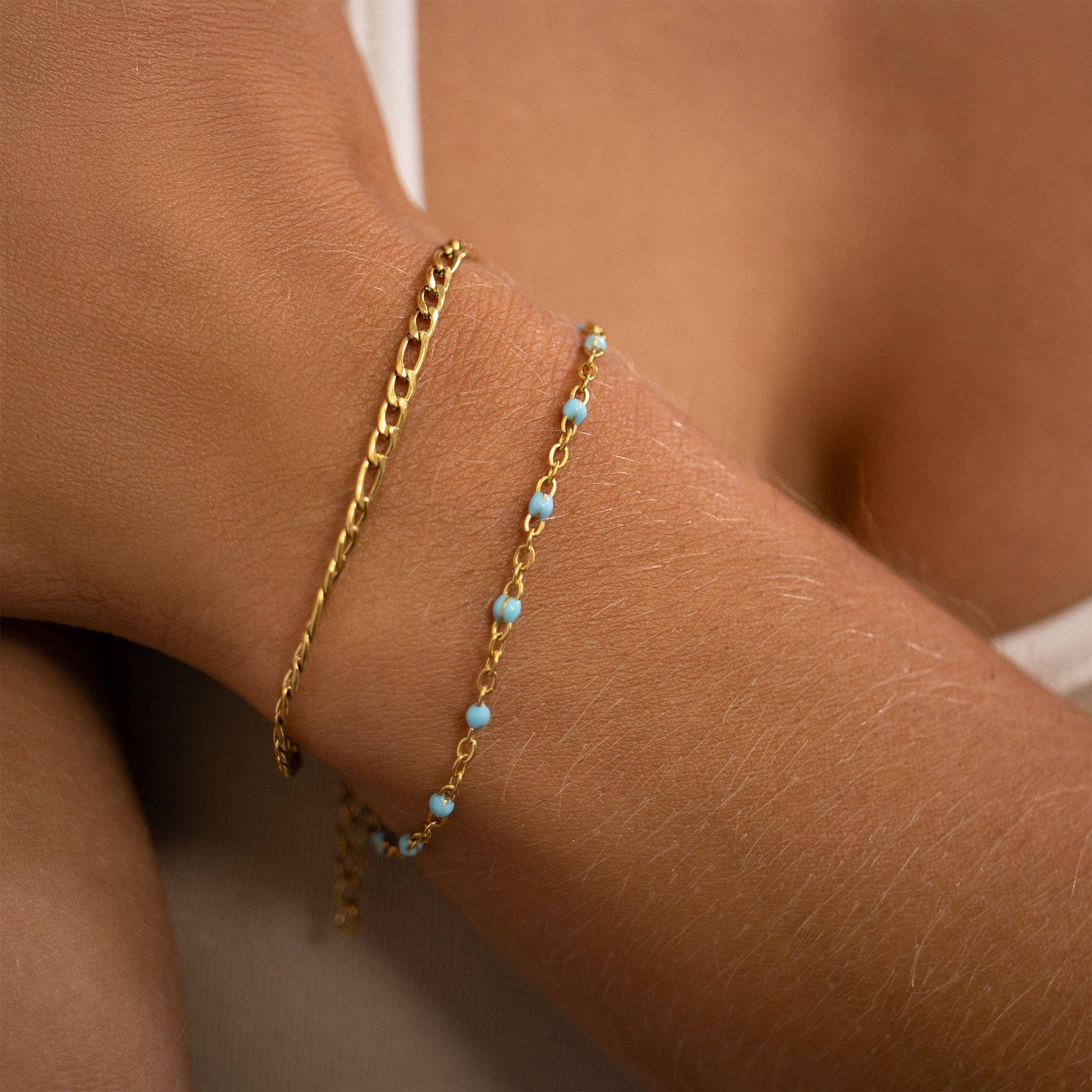 WJW – wholesale Link & chain bracelet – 18K Gold PVD Stainless Steel Turquoise Confetti Bracelet9