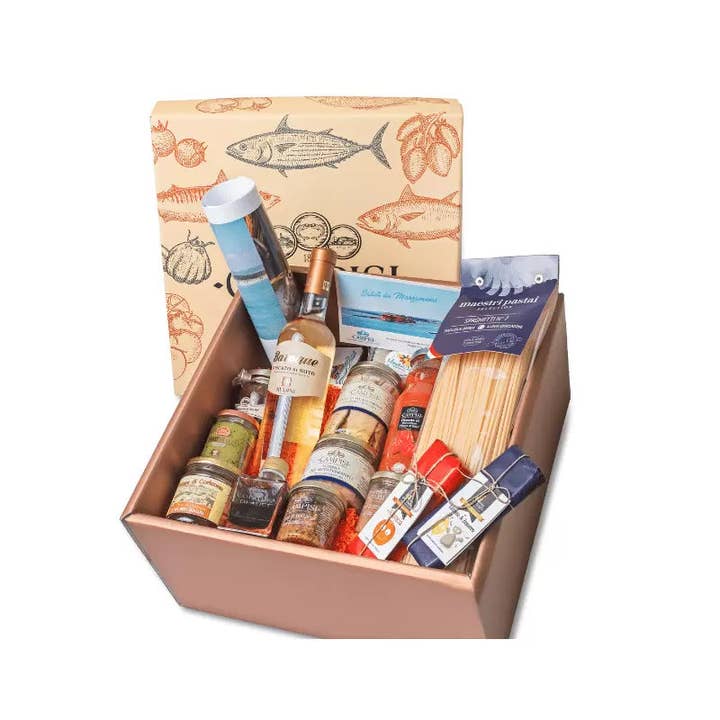 The Sicily Essence - Wholesale Gift Bag Set/Pack - Gold Gift Basket 1 with 13 Sicilian products - Hamper 6341