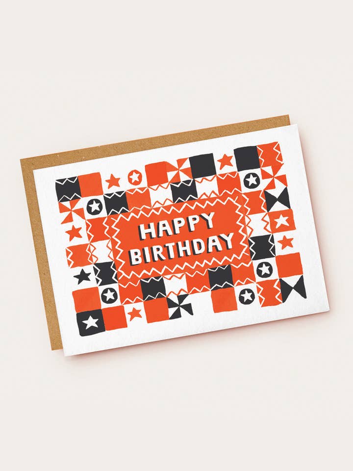 Red Folk Quilt Glückwunschkarte zum Geburtstag für den Großhandel von Jade Fisher