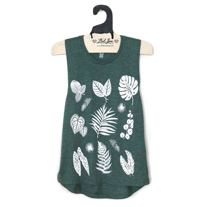 Tri Blend Forest Green Muscle Tank with Plants Print for wholesale by Mad Love Shop