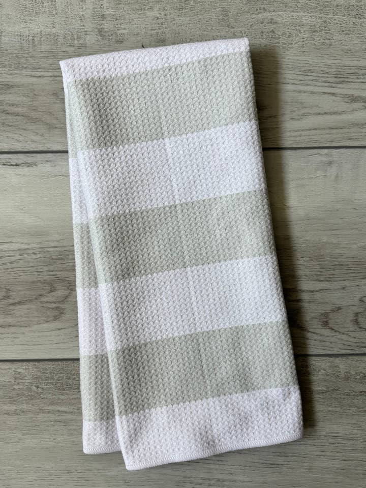 Greige and Cream Stripe Towel for wholesale by Happy & Bright