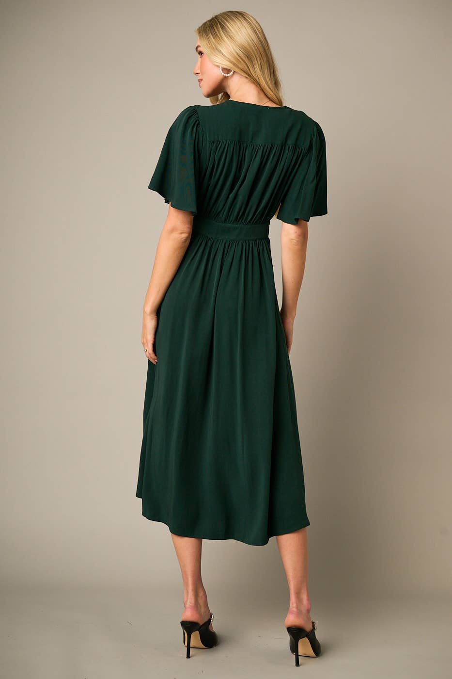 mittoshop - Wholesale Dress - Women's - FLUTTER SLEEVE WAIST TIE WRAP MIDI DRESS16