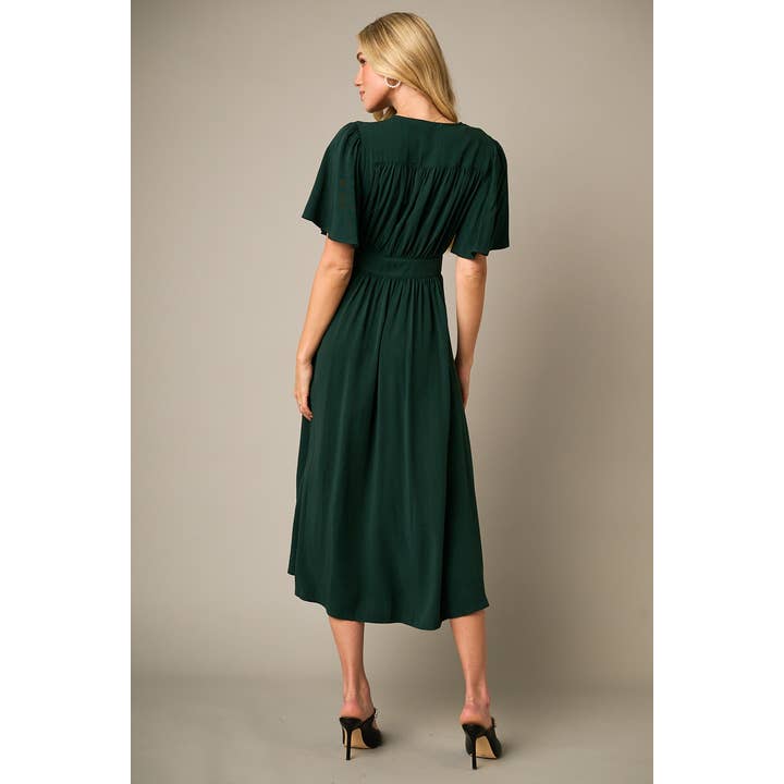mittoshop - Wholesale Dress - Women's - FLUTTER SLEEVE WAIST TIE WRAP MIDI DRESS16