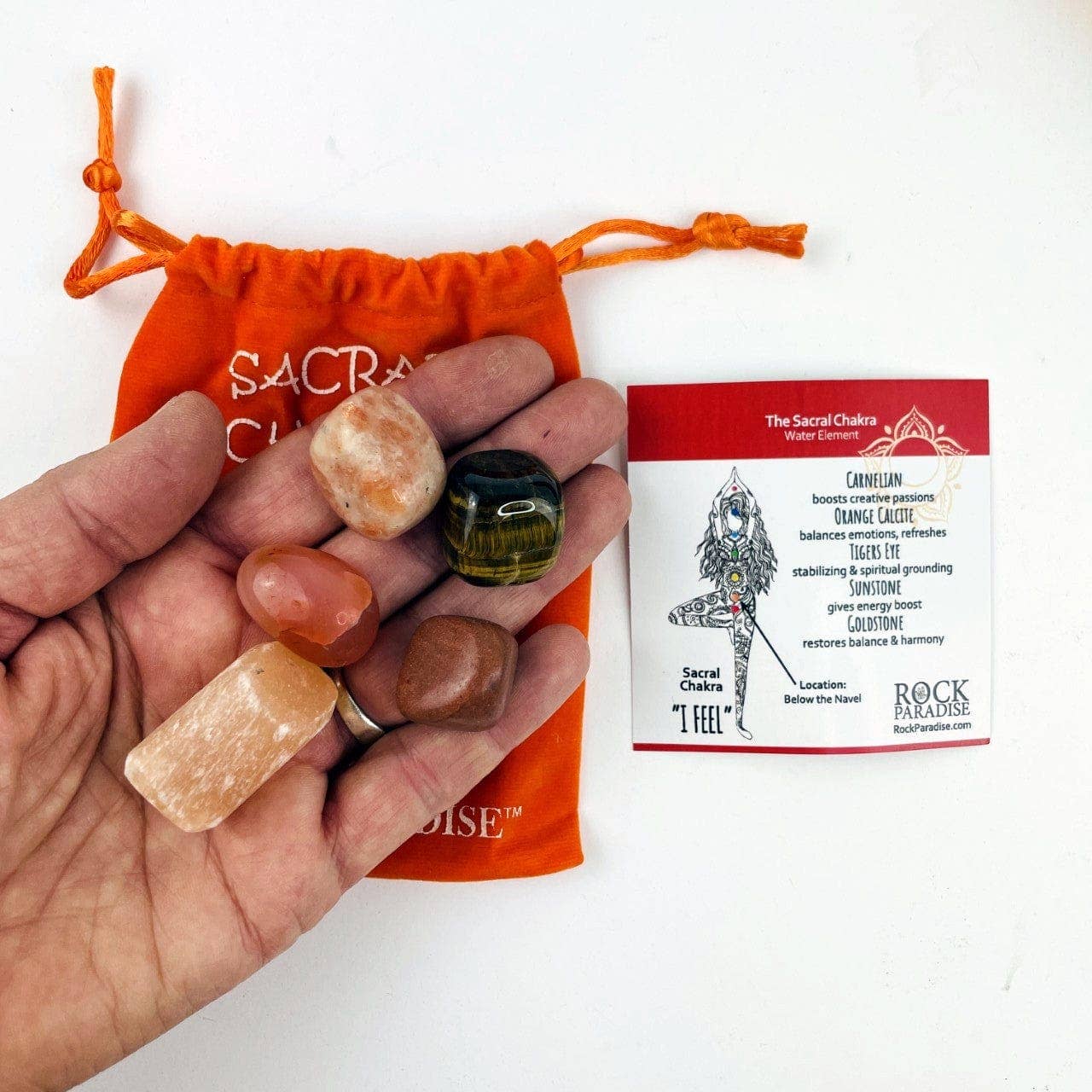 Rock Paradise - Wholesale Spiritual Stone/Crystal - Crystal Chakra Plush Pouch with Info Card & Tumbled Stones15