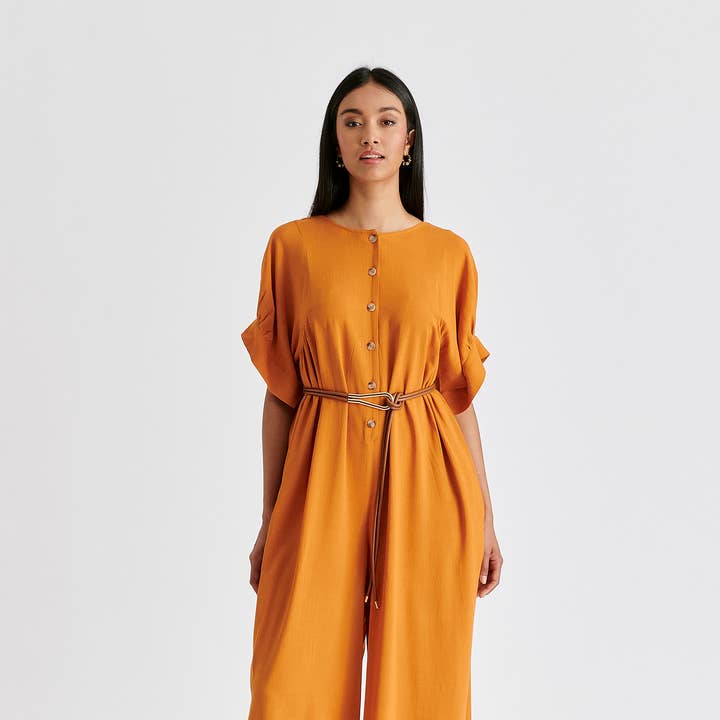 Relaxed Fit Wide Leg Jumpsuit with Belt for wholesale by Paisie