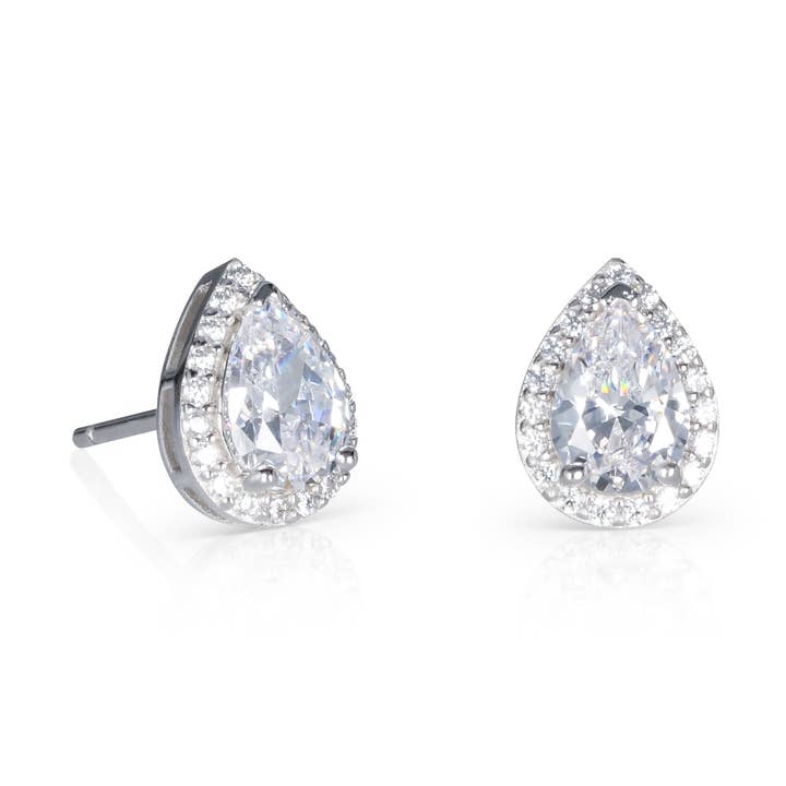 925 Sterling sølv pæreformede hvide Halo Stud øreringe til kvinder for engroshandel hos Namana