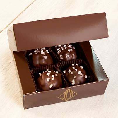 John Kelly Chocolates - Wholesale Chocolate Box - Walnut Caramel Cluster with Mediterranean Sea Salt Box1
