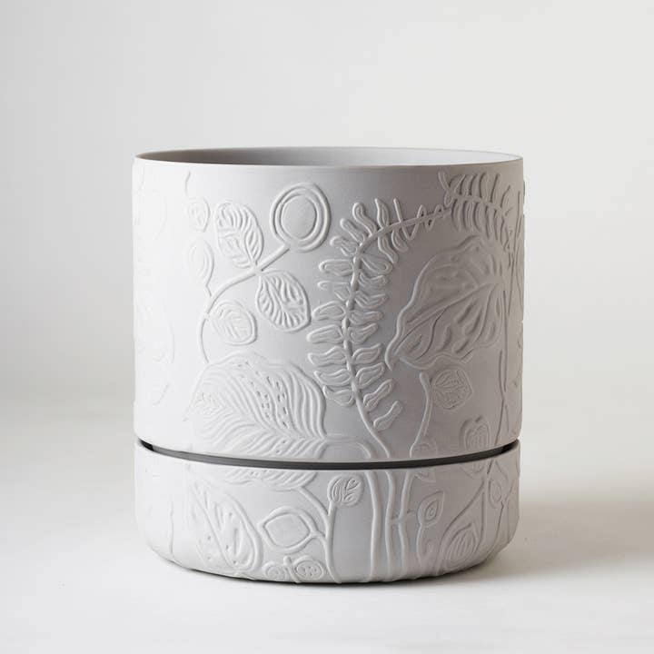 Folia Relief Plant Pot Grey for wholesale by Angus & Celeste