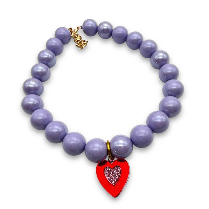 Funk Da Queen - Wholesale Beaded/Pearl Necklace - Beadline Lilac | Beaded Necklace with Plexiglass Charm
