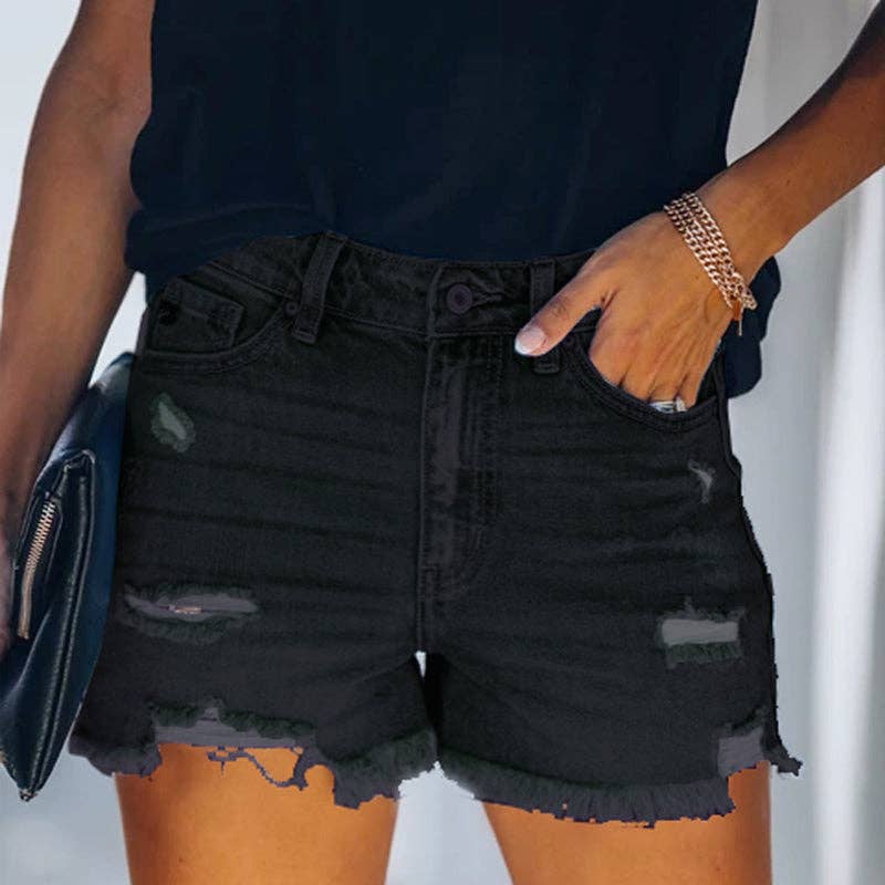 Lovesoft - Wholesale Shorts - Women's - Women's High-rise Ripped Stretch Summer Denim Shorts13