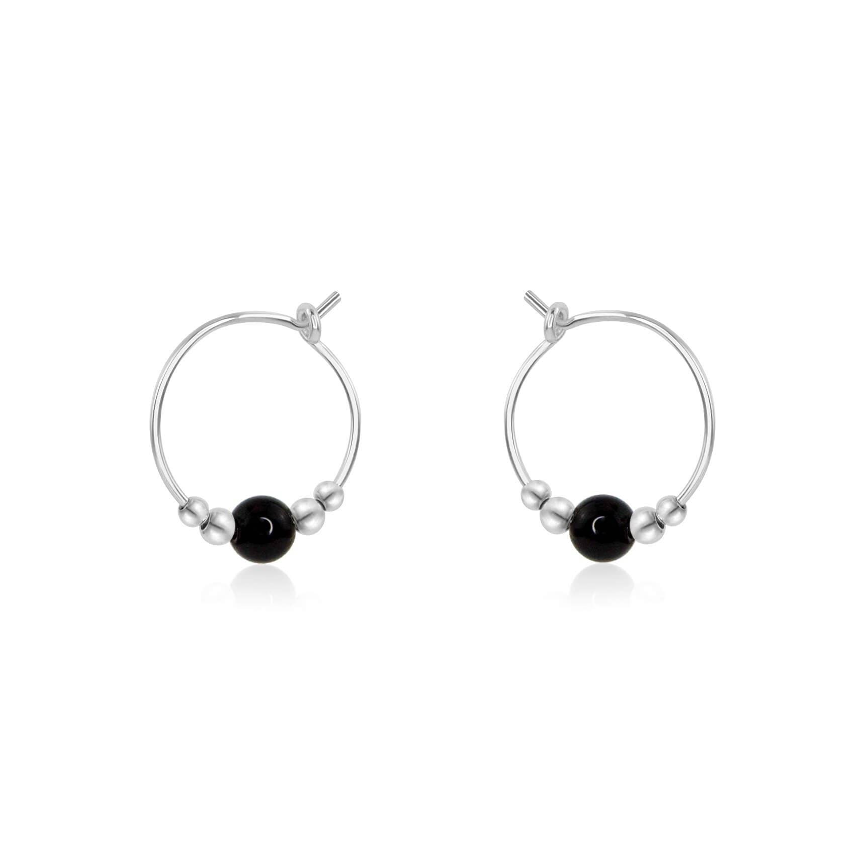 Luna Tide - Wholesale Hoop Earrings - Tiny Black Tourmaline Bead Hoop Earrings4