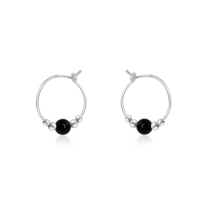 Luna Tide - Wholesale Hoop Earrings - Tiny Black Tourmaline Bead Hoop Earrings4