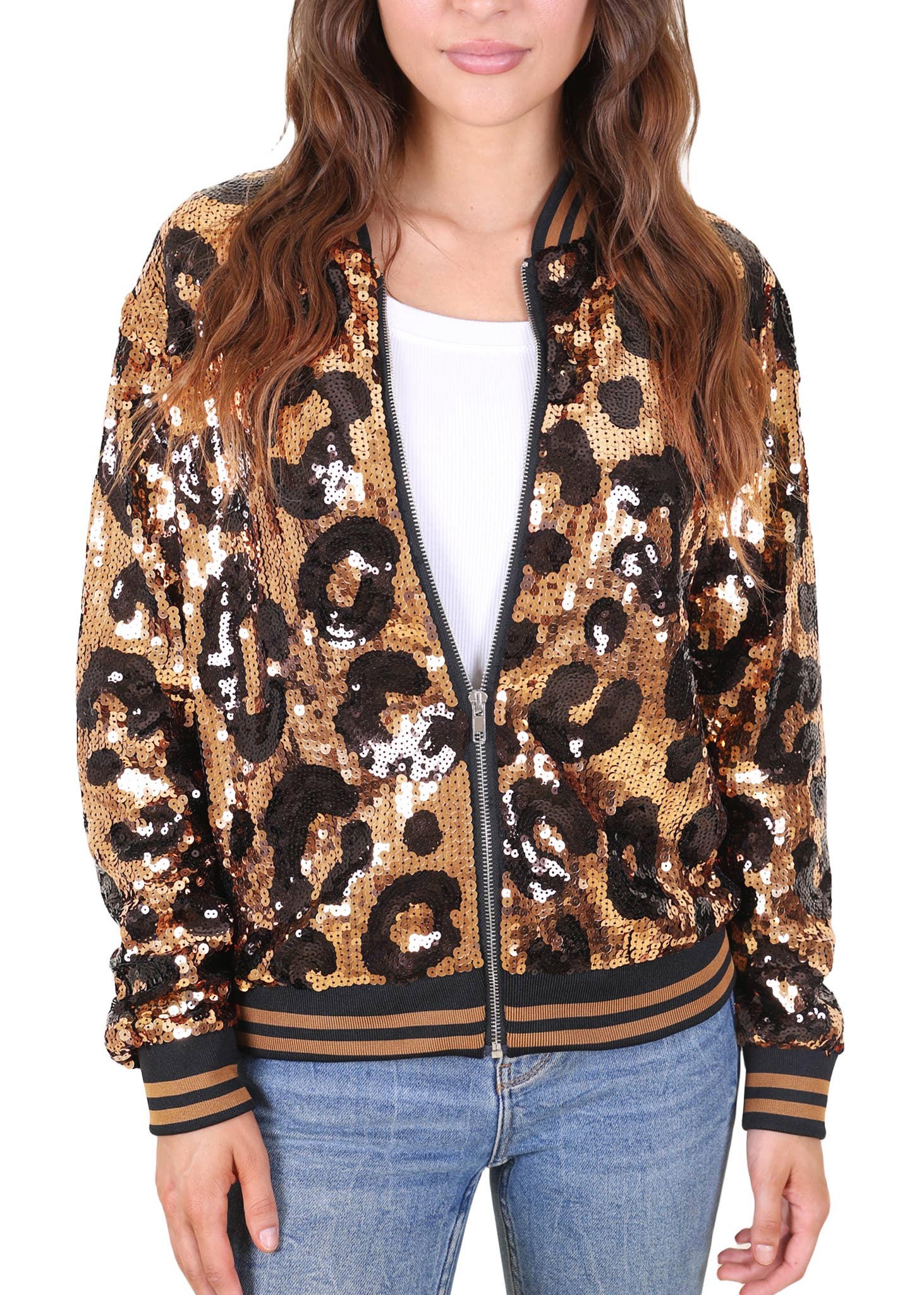 Anna Kaci Wholesale - Wholesale Varsity/Baseball Jacket - Women's - Striped Metallic Sequin Varsity Jacket43