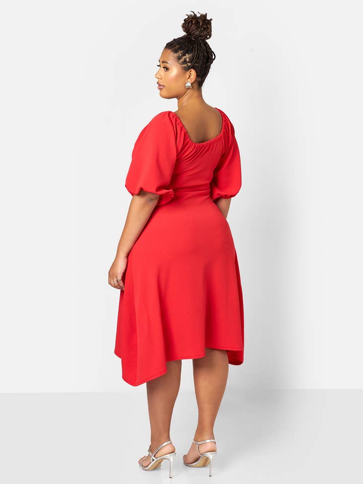 Red Mia Peasant Style A Line Midi Dress for wholesale on Faire5