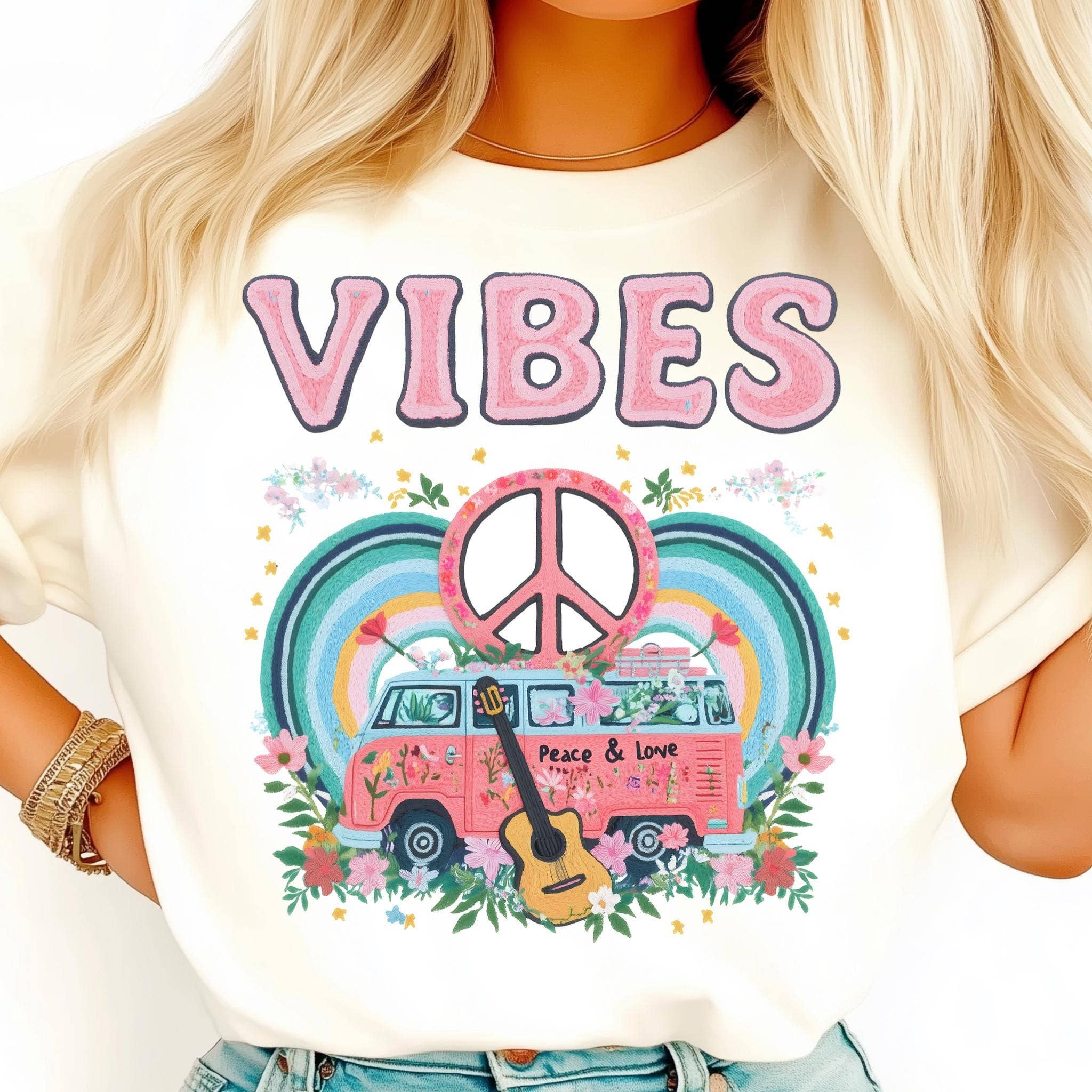 NVC Ecommerce LLC - Wholesale T-Shirt (Graphic) - Women's - Hippie Van T-Shirt, Boho Vibes Shirt, Flower Power Shirt0