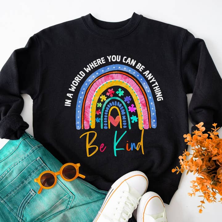 Vivtrek - Wholesale Graphic Sweatshirt - Unisex - Autism Awareness Puzzle Rainbow Be Kind Sweatshirt