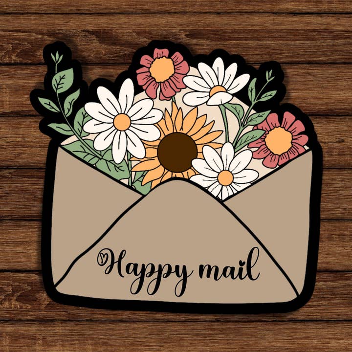 Weatherproof Happy Mail Stickers for wholesale by True North Bazaar