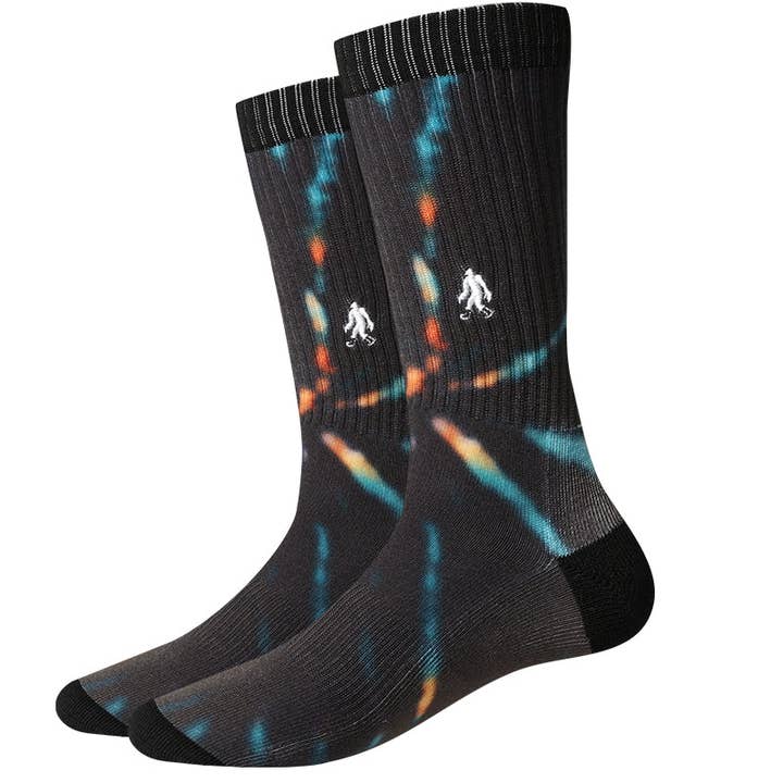 Active Black Galaxy Tie Dye Socks for wholesale by Sock Harbor / Bigfoot Sock Co.