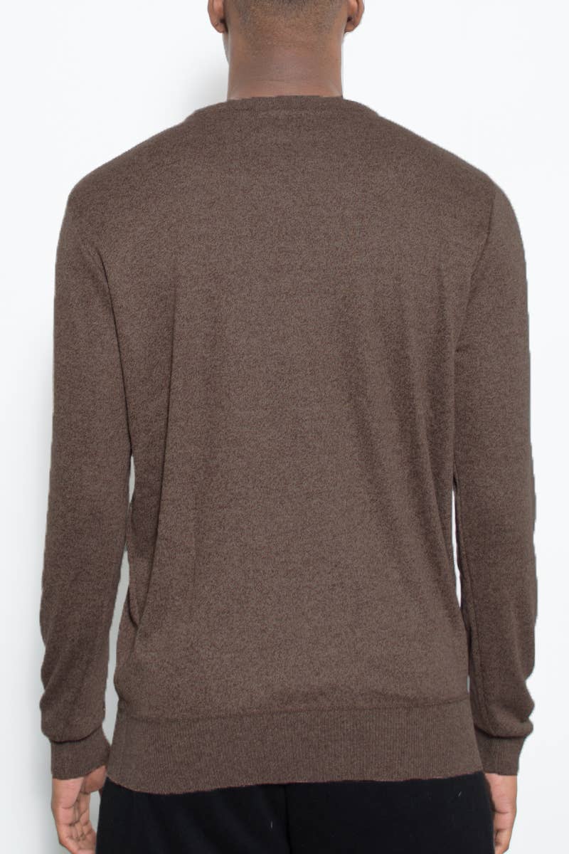 WEIV - Wholesale Knit Sweater - Men's - Mens Solid V Neck Sweater - Brown3