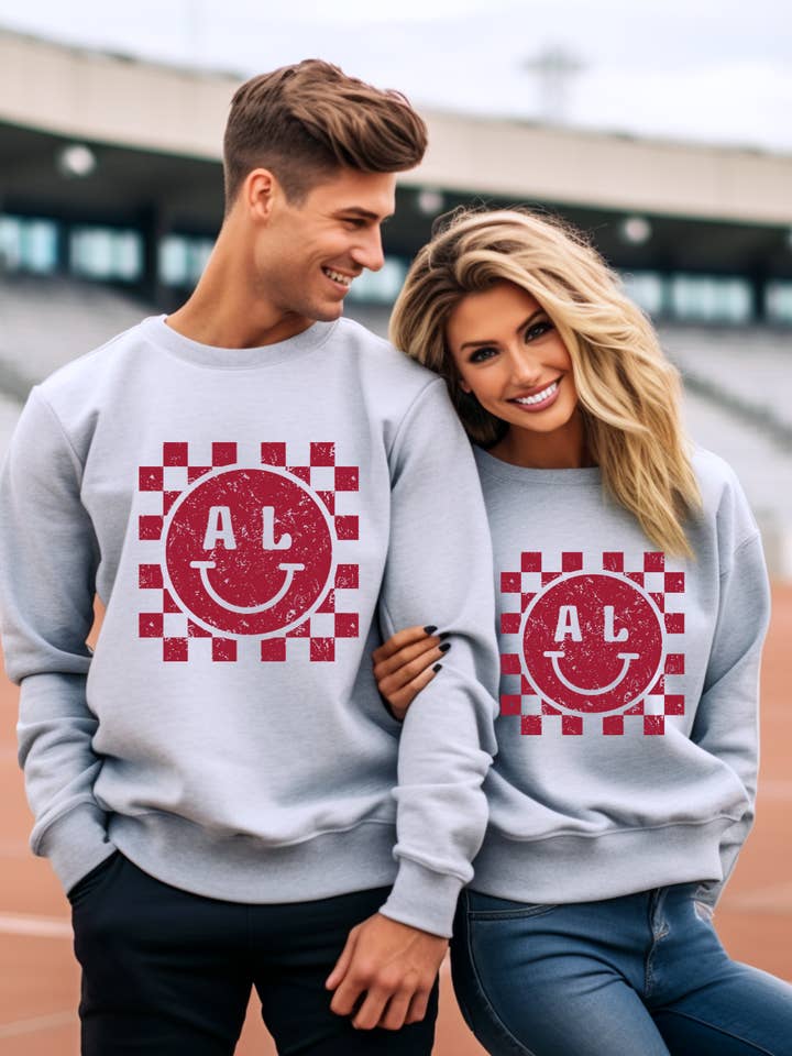 Alabama Checkered Smiley Adult Graphic Crewneck Pullover for wholesale by Uncommon Label