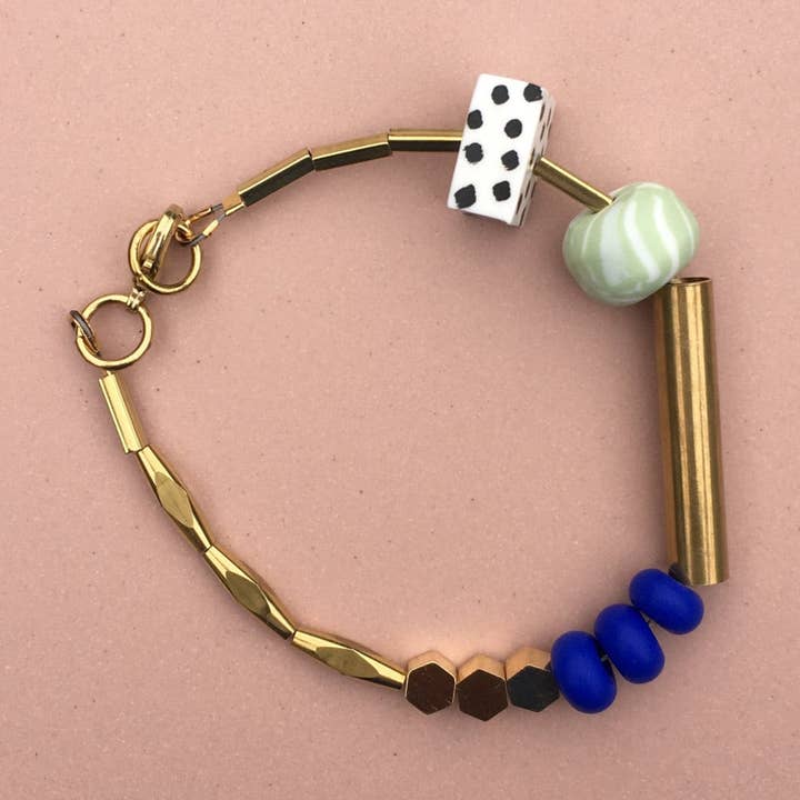 Marble and Brass Bracelet - Cobalt and Mint for wholesale by Loela