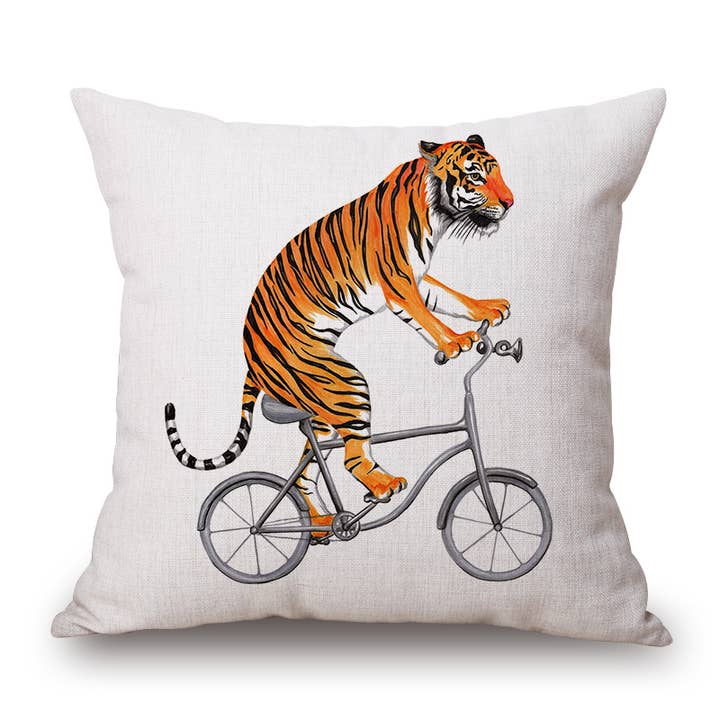 Almohada decorativa Tiger On Bike, cojín, interior/exterior para venta al por mayor de Study Room