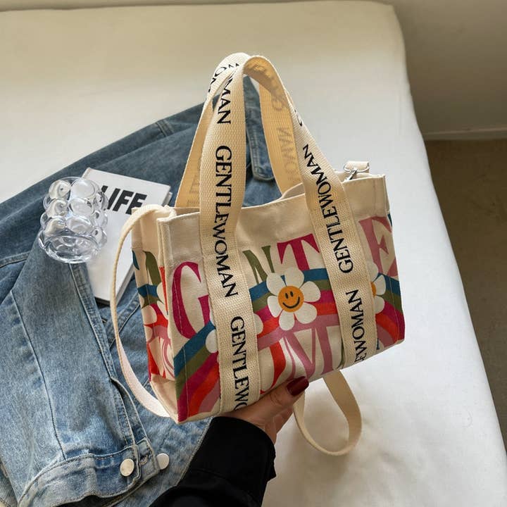 ACCITY - Wholesale Tote Bag - Women's - CASUAL PRINTED LETTER CANVAS BAG_CWAB26743