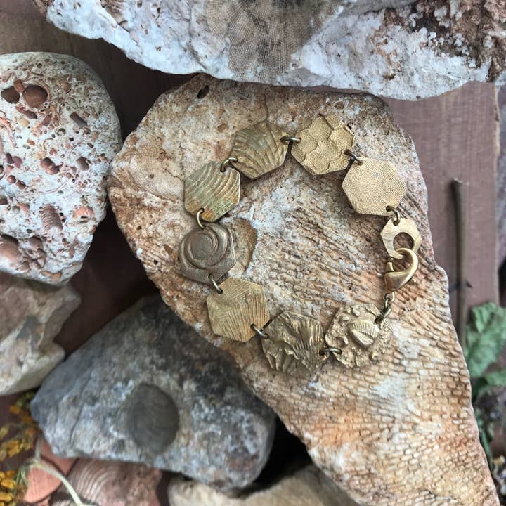 Bronze Fossil Medley Medium Hexagons Bracelet for wholesale by Ozark Impressions Jewelry