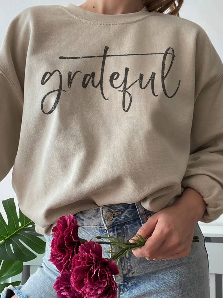 Bella Me – wholesale Sweatshirt med tryck - Dam – Grateful Crewneck3