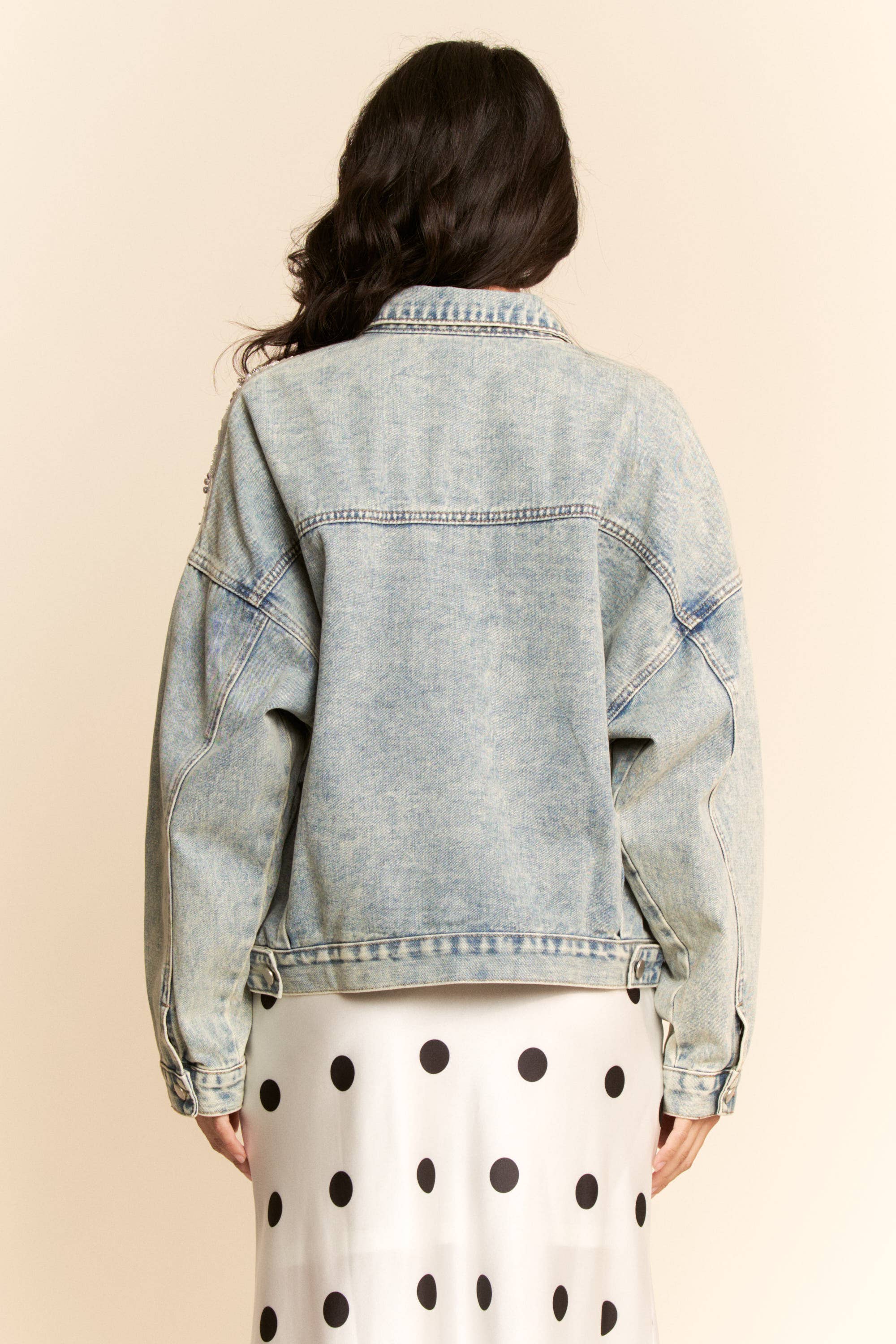MESH STITCHING BUTTON DOWN DENIM JACKET for wholesale on Faire3