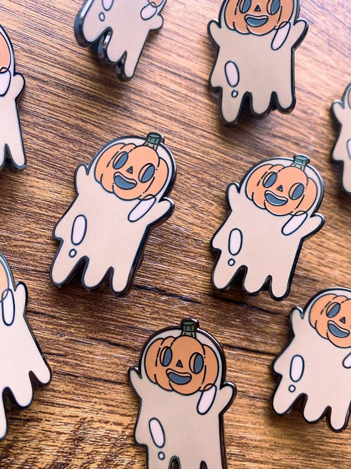 Ghost Pumpkin Enamel Pin for wholesale by Tess Givnish Artist
