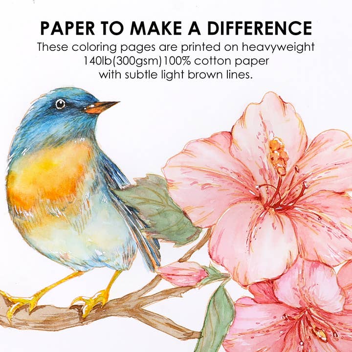 Grabie - Wholesale Coloring Book - Adult - Grabie 15 Sheets 140LB Floral-Themed Watercolor Coloring Book