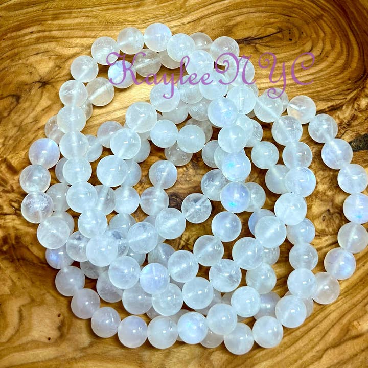 KayleeNYC – Pulseira de missangas por atacado – Pulseira Elástica de Cristal de Pedra da Lua Natural 8mm 19cm1