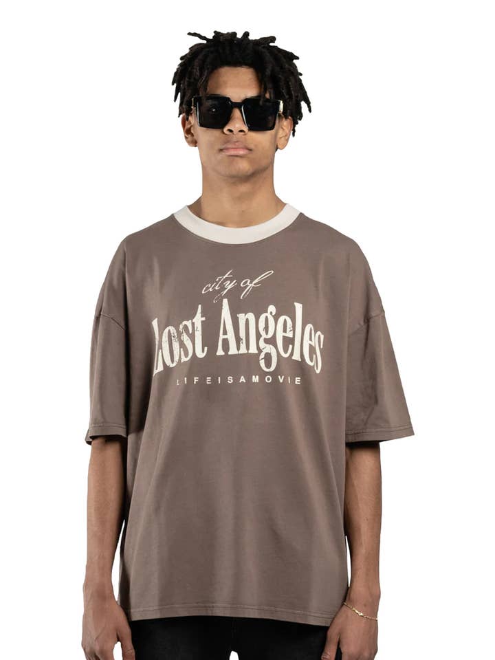 LA T-SHIRT - TAUPE for wholesale by BOMBER CLOTHING