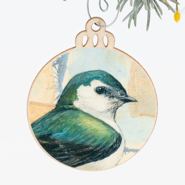 Violet Green Swallow Ornament | Christmas Ornament | Bird Ornament | Wooden Ornament | Bird Art | Bird Painting | Christmas Gift for Her for wholesale by Orphan Girl Fine Art