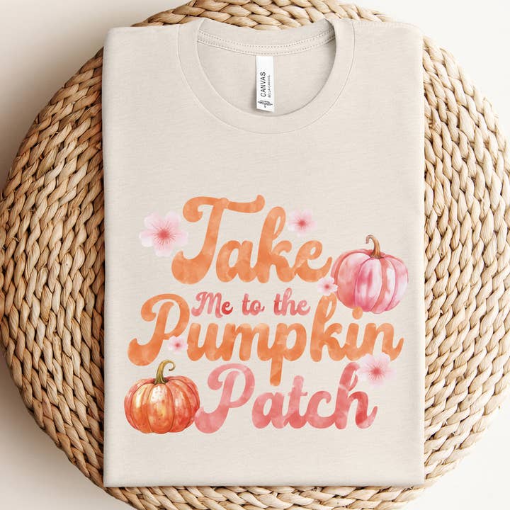 Watercolor Pink Pumpkin Patch Graphic Tee for wholesale by Willow Poppy