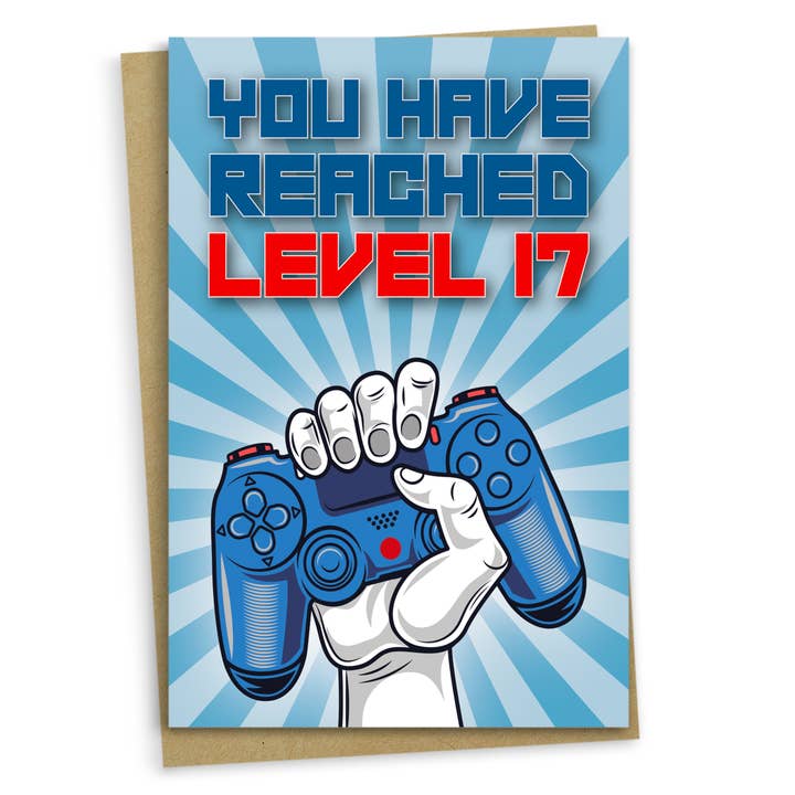 Biglietto di auguri per il 17° compleanno «Hai raggiunto il livello 17» per la vendita all'ingrosso da parte di Mug Monster