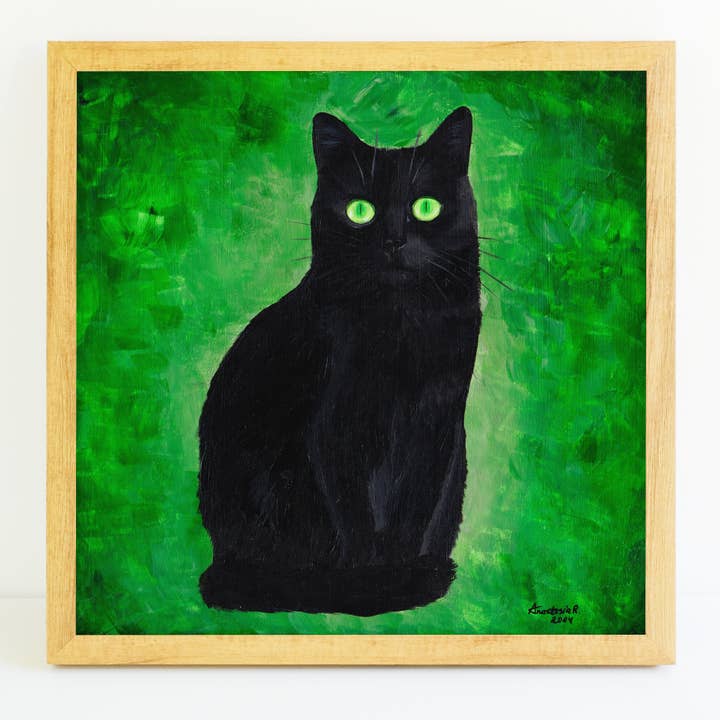 Black Cat with Green Eyes Art Print for wholesale by MeerCatArt