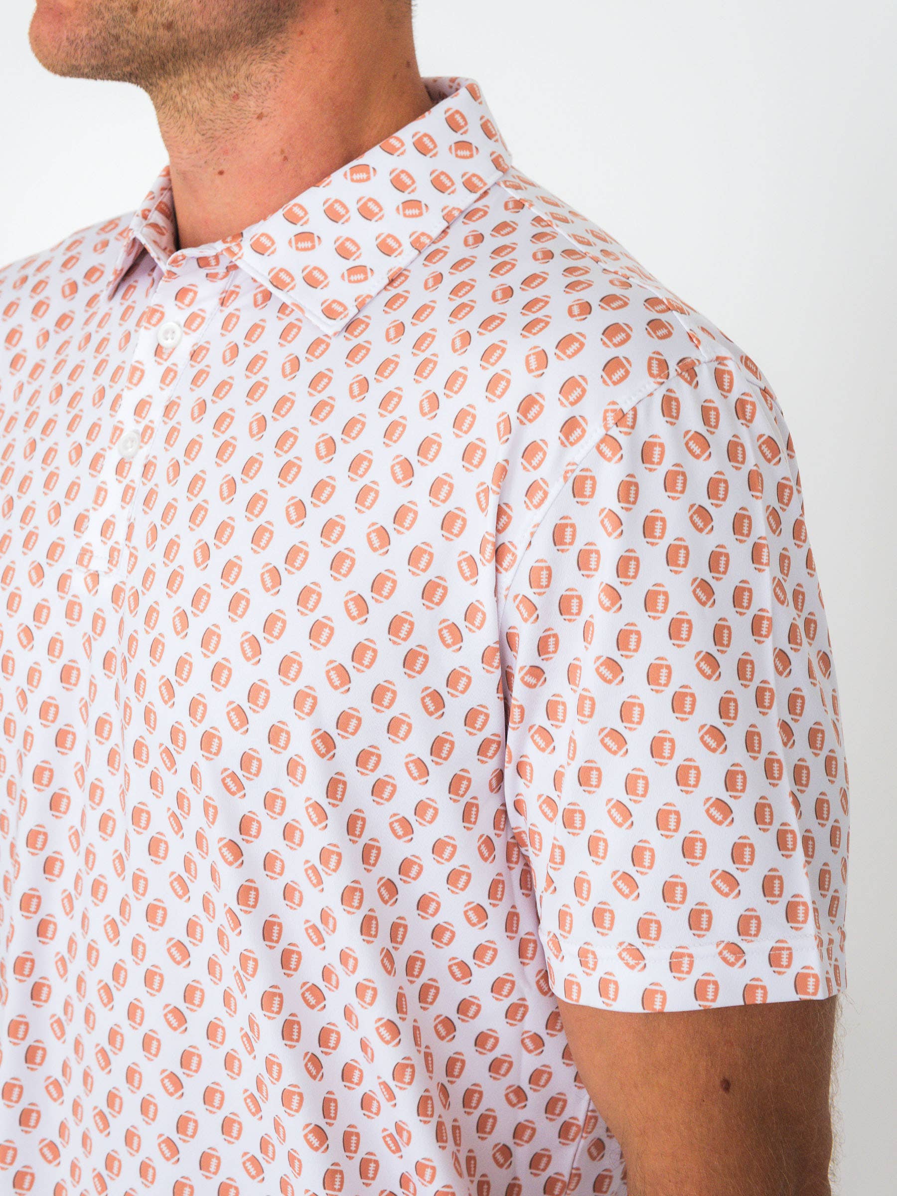 White Men's Football Frenzy Knit Short Sleeve Performance Polo for wholesale on Faire1