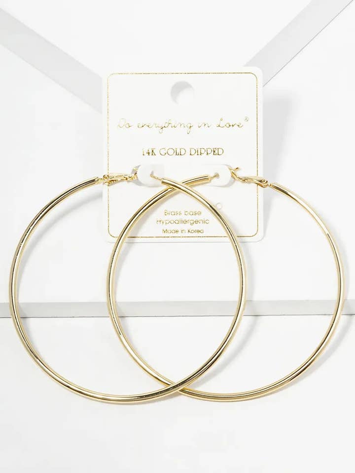 14K Gold Dipped 80mm Omega-Back Hoop Earrings for wholesale by Wild Honey