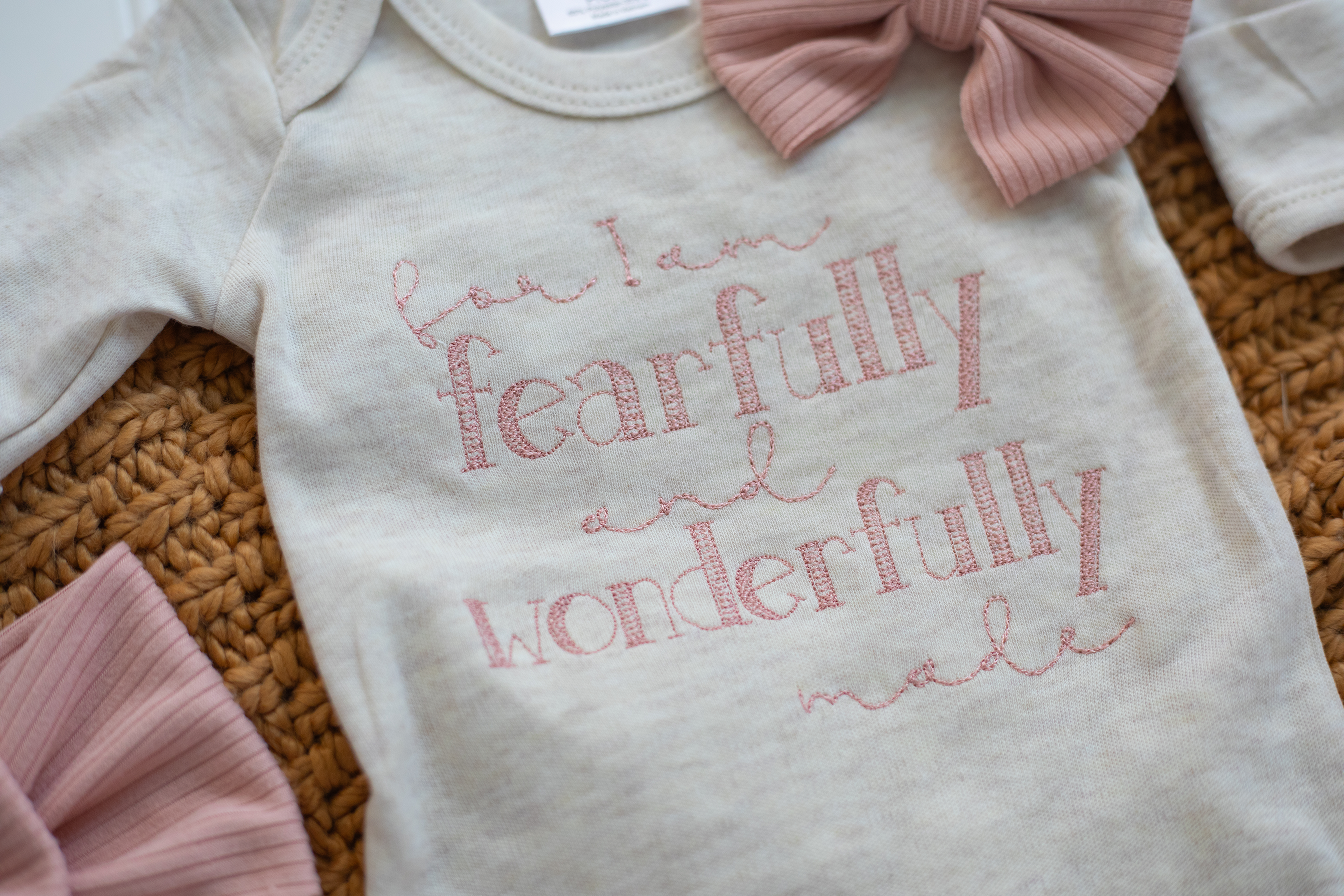 Wonderfully Made - Wholesale Jumpsuit - Baby - Baby Romper | Fearfully and Wonderfully Made Pink/Oatmeal2