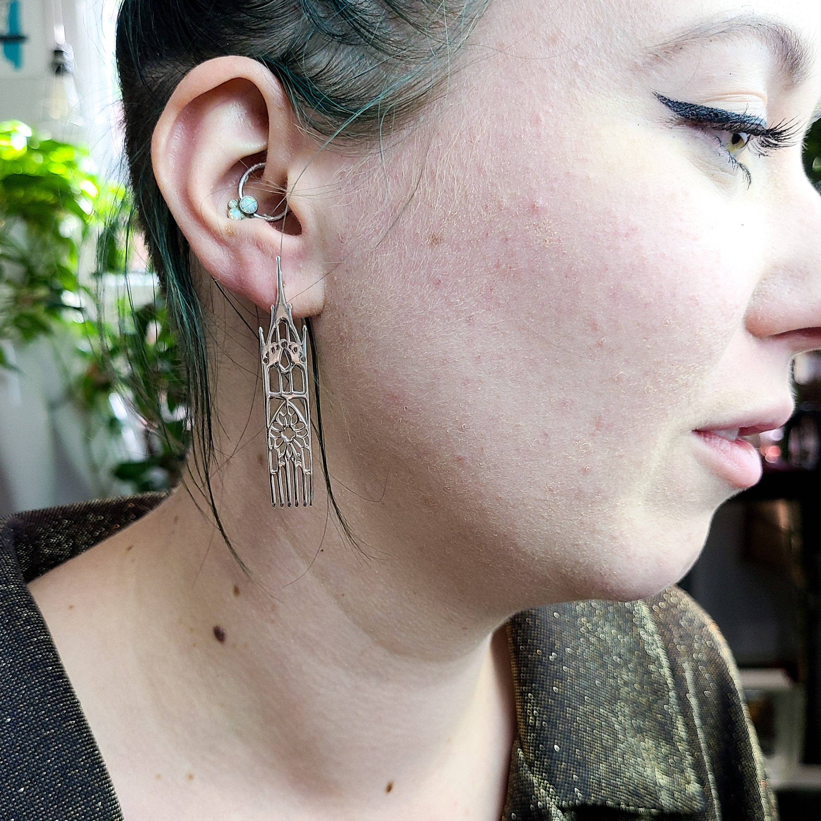 Inchoo bijoux inc - Wholesale Dangle Earrings - Sterling Silver Moon Cathedral Temple Earrings5