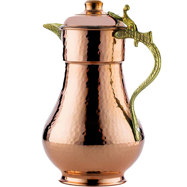 Handmade Hammered Pure Copper Pitcher Jug Jar with Lid for wholesale by Hakan