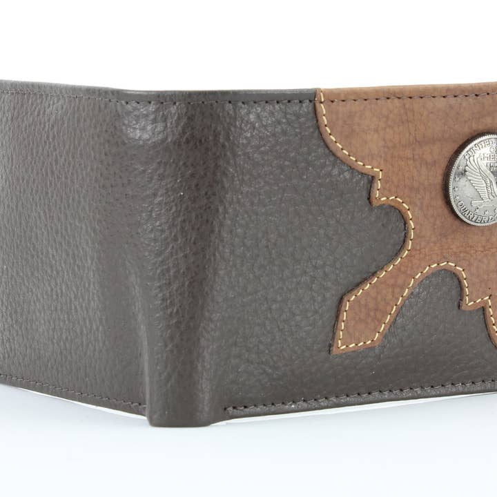 Leather Impressions Inc - Wholesale Wallet - Men's - Mixed Media Bifold Rodeo Wallet with Medallion AB19159